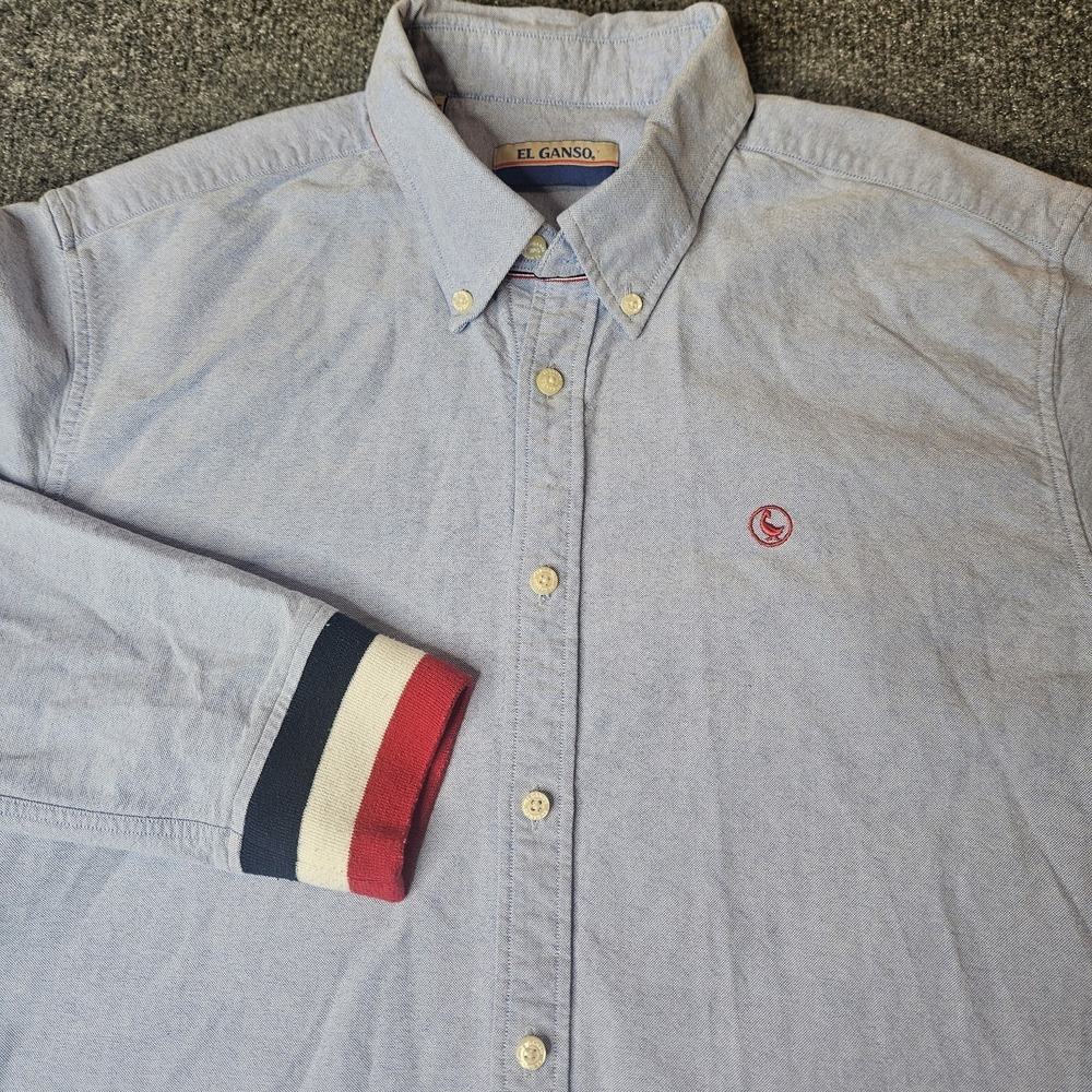 El Ganso Mens Oxford Cloth Button Up Shirt Ribbed Stripe Cuff Size Large